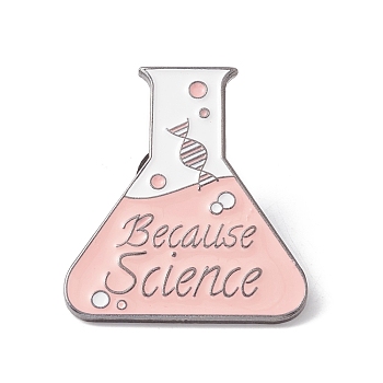 Word Because Science Enamel Pin, Chemistry Bottle Alloy Badge for Teachers' Day, Gunmetal, Pink, 30x27x1.5mm, Pin: 1mm