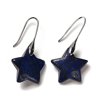 Natural Lapis Lazuli Star Dangle Earrings, Rack Plating Platinum Brass Earrings, Cadmium Free & Lead Free, Dyed, 38.5x20mm