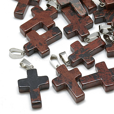 Stainless Steel Color Cross Mahogany Obsidian Pendants