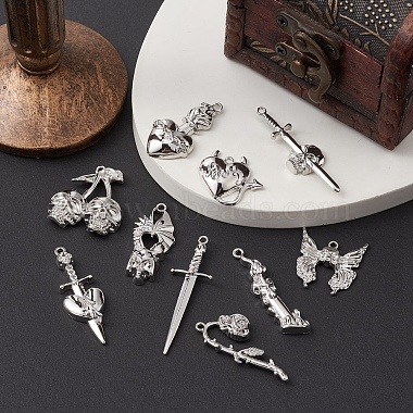 10Pcs 10 Style Halloween Theme Rack Plating Alloy Pendants(FIND-YW0003-84)-5