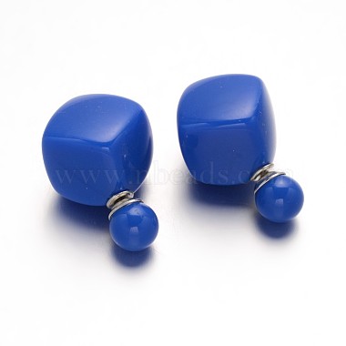 Double-side Acrylic Cube & Round Ear Studs(EJEW-O033-01)-2