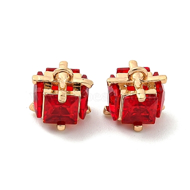Golden Red Cube Brass+Glass Charms