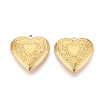 304 Stainless Steel Locket Pendants, Photo Frame, Heart, Ion Plating(IP), Real 18K Gold Plated, 28.5x29x7.5mm, Hole: 2mm, Inner Diameter: 17x21mm(X-STAS-N111-08G)