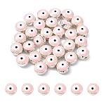 30Pcs Resin Beads, Flat Round with Evil Eye, Pearl Pink, 8x5mm, Hole: 1.2mm(RESI-YW0003-26C)