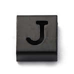 Ion Plating(IP) 304 Stainless Steel Square Slide Charms, Black, Letter J, 9x8x4mm, Hole: 3.5x8.5mm(STAS-L132-11J-B)