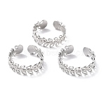 Tarnish Resistant 304 Stainless Steel Finger Rings, Cuff Rings, Long-Lasting Plated, Hollow Leaf, Stainless Steel Color, US Size 7 3/4(17.9mm), 6.5mm(RJEW-L102-32P)