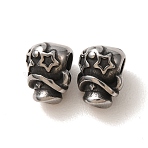 304 Stainless Steel Beads, Barrel with Star, Antique Silver, 11x9.5x9mm, Hole: 3.5mm(SA-CBA9DCB-09AS)