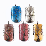 Natural Crackle Agate Big Pendants, Red Copper Copper Wire Wrapped Pendants, Dyed, Rectangle, Mixed Color, 65~69x29~32x14~16mm, Hole: 5mm(G-S359-265)