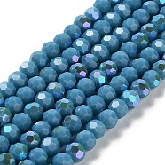 Opaque Glass Beads Strands, Faceted, Round, Dark Turquoise, 6x5.5mm, Hole: 0.9mm, about 94~97pcs/strand, 21.06~21.18''(53.5~53.8cm)(EGLA-A035-P6mm-L12)