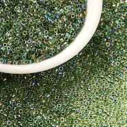 Cylinder Seed Beads, Uniform Size, Transparent Colours Rainbow, Olive Drab, 2x1.3~1.5mm, Hole: 0.8~1mm, about 80000pcs/bag, 450g/bag(SEED-H001-A05)