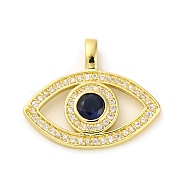 Brass Pendants with Cubic Zirconia and Glass, Electrophoretic Color Preservation, Evil Eyes Charms, Golden, 16x19x3mm, Hole: 2x3mm(KK-D536-19G)