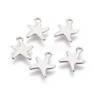 Tarnish Resistant 304 Stainless Steel Charm, Starfish/Sea Stars, Stainless Steel Color, 11.5x8.5x0.7mm, Hole: 1.2mm(X-STAS-E454-18P)