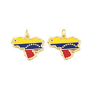 Rack Plating Brass Enamel Pendants, with Jump Ring, Cadmium Free & Lead Free, Long-Lasting Plated, Venezuela Map Flag Charm, Real 18K Gold Plated, 16x19.5x2mm, Hole: 3mm(KK-P269-07G)