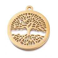 Ion Plating(IP) 304 Stainless Steel Pendants, Manual Polishing, Flat Round with Tree of Life, Golden, 28.5x25.5x1.2mm, Hole: 2mm(STAS-L245-010A-G)