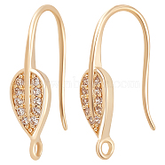 5 Pairs Rack Plating Brass Micro Pave Cubic Zirconia Leaf Earring Hooks, with Vertical Loops, Long-Lasting Plated, Cadmium Free & Lead Free, Real 14K Gold Plated, 17.5x5mm, Hole: 1mm, 20 Gauge, Pin: 0.8mm(KK-BBC0005-19)