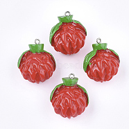 Resin Pendants, with Platinum Tone Iron Findings, Fruit, Red, 30.5x26x24mm, Hole: 2mm(RESI-T028-29)