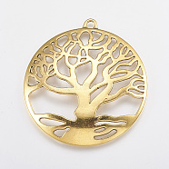 Tibetan Style Pendant Cabochon Settings, Lead Free & Nickel Free, Tree of life, Antique Golden, 61x58x3mm, Tray: 55mm, Hole: 4mm(X-TIBEP-A23210-AG-FF)