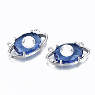 Glass Pendants Links, with Platinum Tone Brass Findings, Eye, Blue, 11x22x7mm, Hole: 1.2mm(GLAA-S193-036D-P)