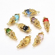 Golden Tone Brass Links connectors, with Glass and Cubic Zirconia, Pi Xiu, Mixed Color, 27x9x7mm, Hole: 1mm(KK-L170-A)