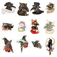 12Pcs 12 Styles Plague Doctor/Crow Enamel Pins, Light Gold Alloy Gothic Brooches for Backpack Clothes, Mixed Color, 20~35x19~31x1.5~2mm, Pin: 1mm, 1Pc/style(JEWB-CA0001-25)