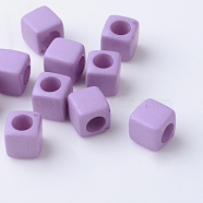 Solid Color Acrylic European Beads, Cube Large Hole Beads, Medium Orchid, 7x7x7mm, Hole: 4mm, about 1900pcs/500g(SACR-T001-02G)