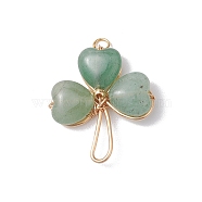 Natural Green Aventurine Shamrock Pendants, Clover Charms with Brass Findings, Golden, 27x24x6.5mm, Hole: 2.5mm(PALLOY-JF02785-01)