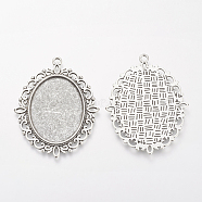 Tibetan Style Alloy Pendant Cabochon Settings, Oval, Cadmium Free & Lead Free, Antique Silver, Tray: 25x18mm, 40x30x1.5mm, Hole: 2mm(X-PALLOY-Q304-50AS-LF)