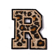 Polyester Computerized Embroidery Cloth Iron On Sequins Patches, Leopard Print Pattern Stick On Patch, Costume Accessories, Appliques, Letter.R, 60x52x1.5mm(PATC-SZC0001-01R)