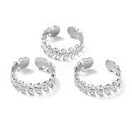 304 Stainless Steel Finger Rings, Cuff Rings, Long-Lasting Plated, Hollow Leaf, Stainless Steel Color, US Size 7 3/4(17.9mm), 6.5mm(RJEW-L102-32P)