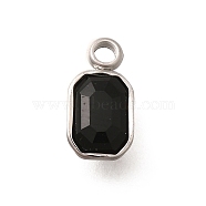 304 Stainless Steel Pendants, with Rhinestone, Stainless Steel Color, Rectangle, Jet, 10.5x5.5x3.5mm, Hole: 1.8mm(STAS-Q346-03P-05)