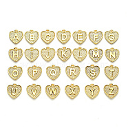 Alloy Pendants, Cadmium Free & Nickel Free & Lead Free, Heart with Alphabet, Letter A~Z, Real 18K Gold Plated, Letter A~Z, 16x15x2mm, Hole: 2mm, 26pcs/set(PALLOY-N157-001-NR)