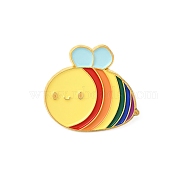 Alloy Brooches, Enamel Pins, for Backpack Cloth, Golden, Bees, Colorful, 27x30x1.5mm(JEWB-D014-06G-02)