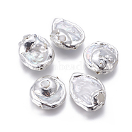 Natural Baroque Pearl Cultured Freshwater Pearl Beads, with Brass Findings, Nuggets, White, Silver Color Plated, 23.5~29x21~22.5x8~13mm, Hole: 0.8mm(PEAR-F011-27S)