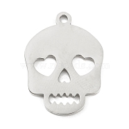 304 Stainless Steel Pendants, Laser Cut, Skull Charm, Stainless Steel Color, 19x14x1mm, Hole: 1.4mm(STAS-Q255-04P)