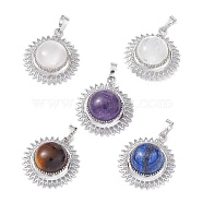 Natural & Synthetic Mixed Gemstone Pendants, Sun Charms, with Platinum Tone Brass Findings, Half Round, 31x27.5x12mm, Hole: 7x5mm(G-F733-04)