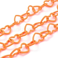 Spray Painted Brass Heart Link Chains, with Spool, Unwelded, Orange Red, 15.5x19x2mm, 32.8 Feet(10m)/roll(CHC-I038-25E)