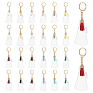 Trumpet Shape Transparent Blank Acrylic Keychain, with Iron Split Key Rings and Faux Suede Tassel, Mixed Color, 12.7cm, 26pcs/set(KEYC-AB00057)