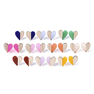 Resin & Wood Stud Earrings, with 304 Stainless Steel Pin, Heart, Mixed Color, 15x14~15mm, Pin: 0.7mm(EJEW-N017-002A)
