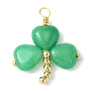 Saint Patrick's Day Natural Malaysia Jade Dyed Pendants, Clover Charms with Golden Plated Brass Findings, 29~29.5x25~26x5~5.5mm, Hole: 3.2~3.8mm(PALLOY-JF02235-01)