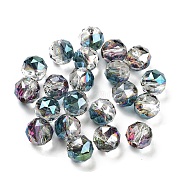 Electroplate Glass Beads Strands, Full Rainbow Plated, Faceted, Round, Aqua, 10mm, Hole: 1mm(EGLA-J015-10mm-WLS13)