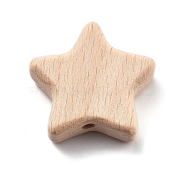 Natural Beech Wooden Baby Teething Toys, Teething Rings for Newborn Toddler Infant, Star, 28.5x30x8mm, Hole: 3mm.(WOOD-D275-01E)