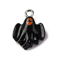 Halloween Theme Opaque Resin Pendants, with Platinum Plated Iron Loops, Ghost, 18x13.5x5.5mm, Hole: 2mm(RESI-D075-01G)