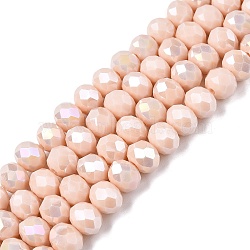 Electroplate Glass Beads Strands, Opaque Solid Color, AB Color Plated, Faceted, Rondelle, Antique White, 8x6mm, Hole: 1mm, about 64~65pcs/strand, 40~41cm(X-EGLA-A044-P8mm-B05)