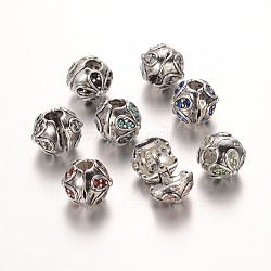 Flower Antique Silver Plated Alloy Rhinestone European Clip Clasps, Mixed Color, 10.5x9.5mm, Hole: 3mm(CPDL-E036-B)