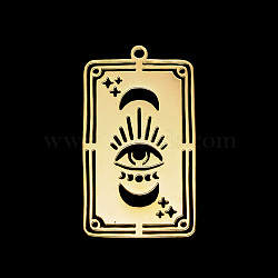 PVD Vacuum Plating 201 Stainless Steel Pendants, Laser Cut, Rectangle with Eye & Moon & Star, Golden, 32x18x1mm, Hole: 1.5mm(STAS-T056-LA690-2)