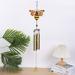 Wind Chimes, Glass & Iron Art Pendant Decorations, Bees Pattern, 800x170mm(PW23040441867)