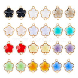 24Pcs 12 Colors Glass Connector Charms, Faceted Flower Links, with Light Gold Tone Alloy Open Back Berzel Findings, Mixed Color, 15.5x12x5mm, Hole: 1.4mm, 2pcs/color(GLAA-HY0001-13)