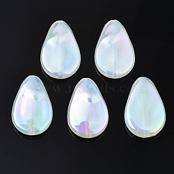 Rainbow Iridescent Plating Acrylic Beads, Glitter Beads, Teardrop, White, 22x14.5x5.5mm, Hole: 1.6~1.8mm(PACR-S221-004)
