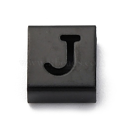Ion Plating(IP) 304 Stainless Steel Square Slide Charms, Black, Letter J, 9x8x4mm, Hole: 3.5x8.5mm(STAS-L132-11J-B)