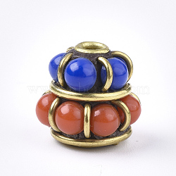 Handmade Indonesia Beads, with Brass Findings, Golden, Blue, 12x11~11.5mm, Hole: 2mm(IPDL-S053-115A)